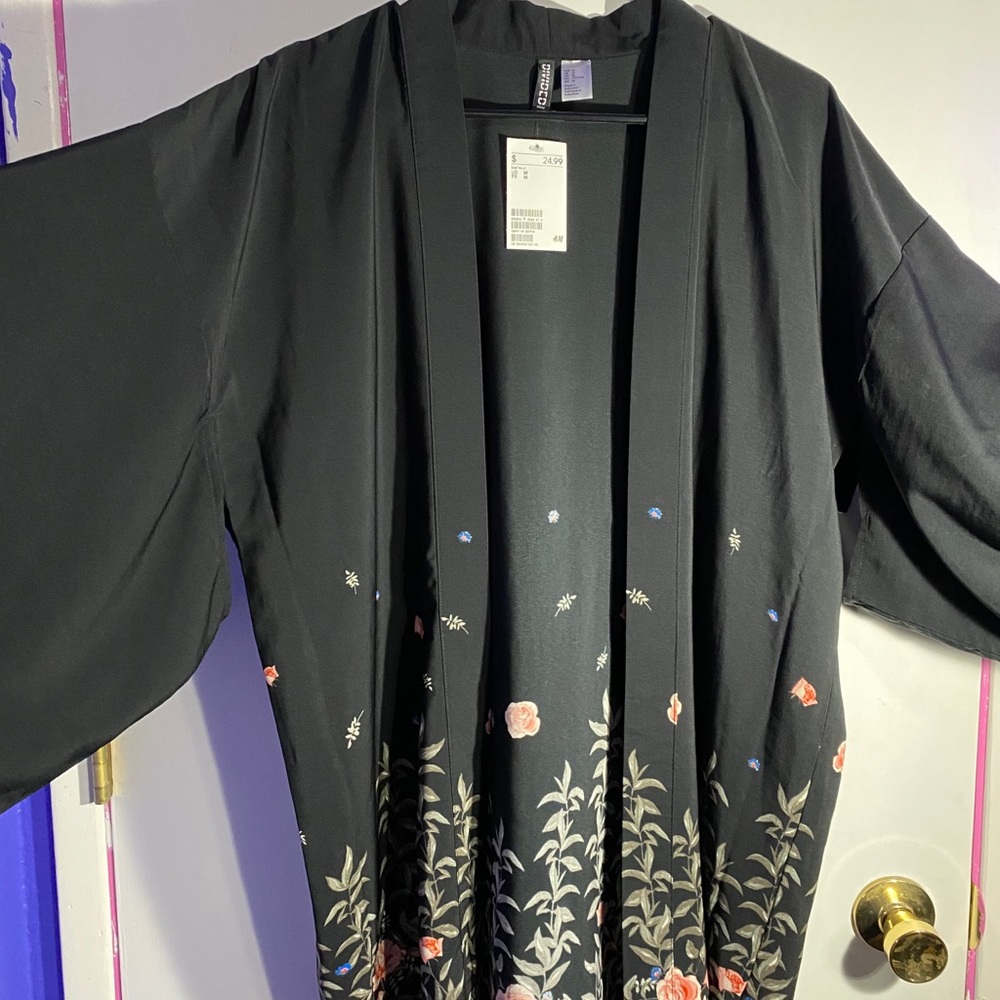 Black Floral Kimono Cardigan